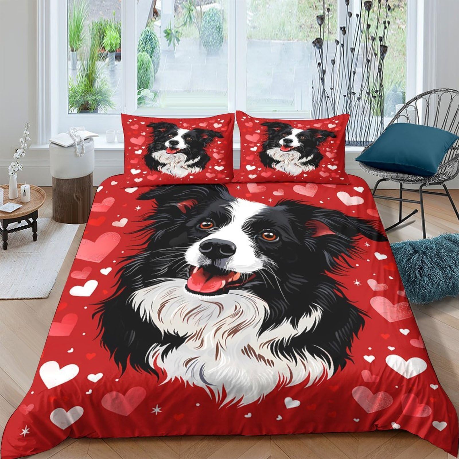 Ctjqhvkz Style-6 3D Printed Border Collie Dog Fitted Sheet Microfiber Red Heart Pattern Bed Sheet Anti-Slip Easy Care For Bedroom Guest Room Decor Single（135X200cm）