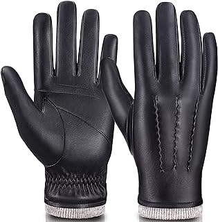 Mens Leather Gloves Touchscreen Texting, Winter Gloves Men PU Warm Thermal Wool Fleece Lined, Driving Gloves Men Anti-Slip