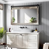 Vista 41 de COGOOD - Espejo de puerta de granja estilo granero - 41" x 26" Espejo de pared con marco de madera rústica para baño, sala de estar, decoración