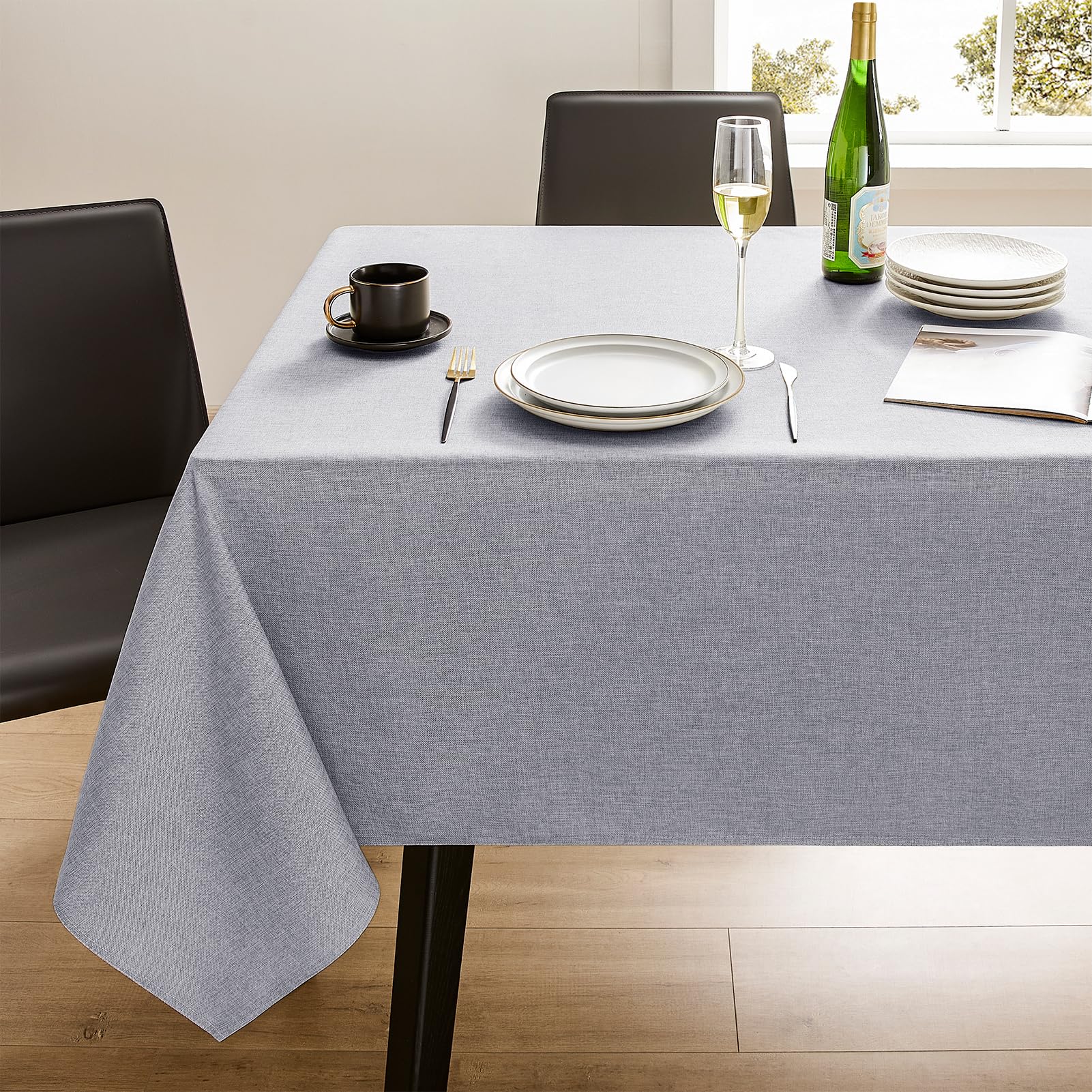 Nappe rectangulaire en faux lin gris clair 140x280 cm pour table de salle à manger