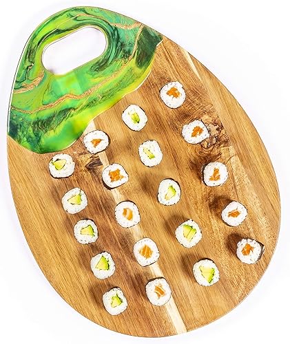 Miniatura 4 de Juego de tablas de queso y cuchillos de madera tabla de cortar grande 16 x 12 pulgadas tabla de embutidos hecha a mano resina de bosque decorada con