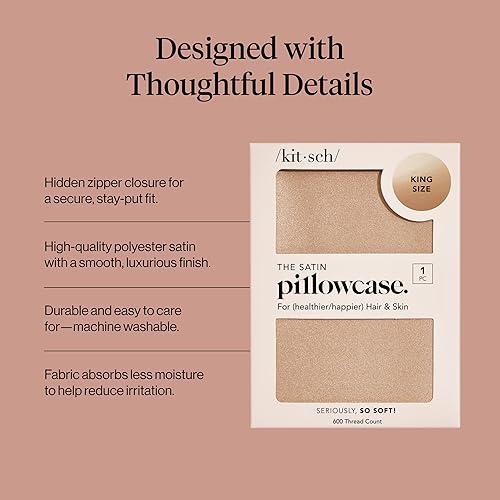 Vista 202 de Kitsch - Juego de 2 fundas de almohada de satén suave y refrescante, con cremallera, para cabello, piel y sueño de calidad, tamaño king de 19 x 36