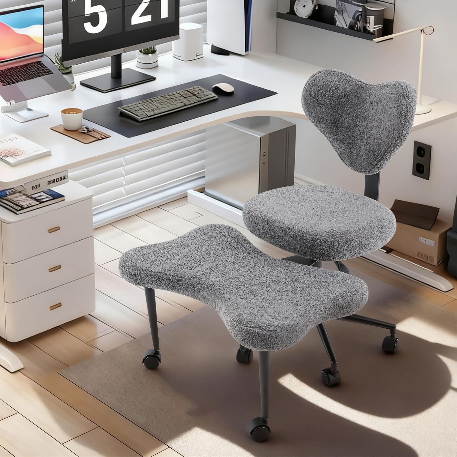Chaise de méditation pivotante à 360° avec pieds croisés, chaise de bureau multifonctionnelle, avec roues, siège de couture, chaise croisée réglable, charge maximale 150 kg (gris foncé)
