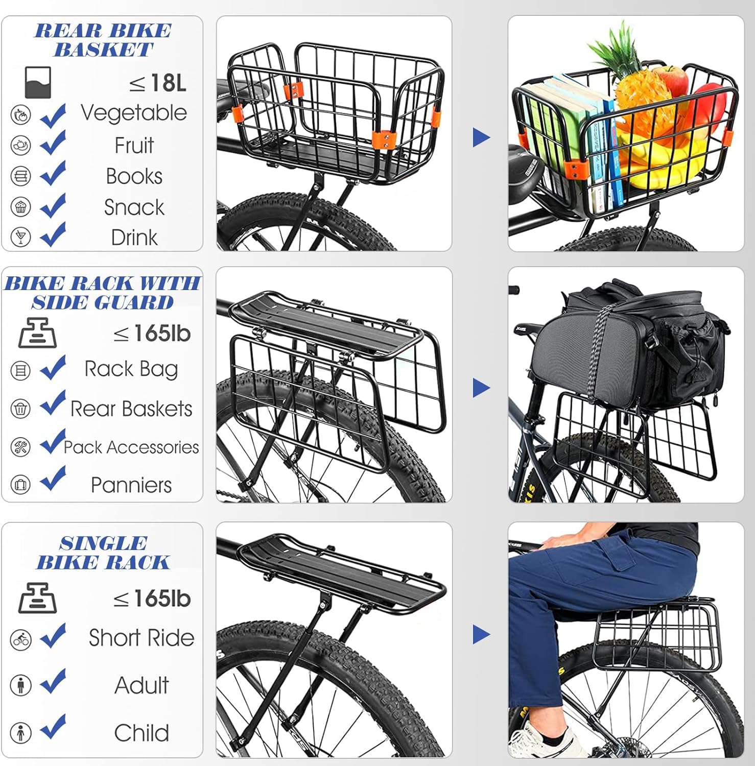 Porte-vélos Arrière Avec Panier Pliable En Aluminium Réglable - Noir - Neuf