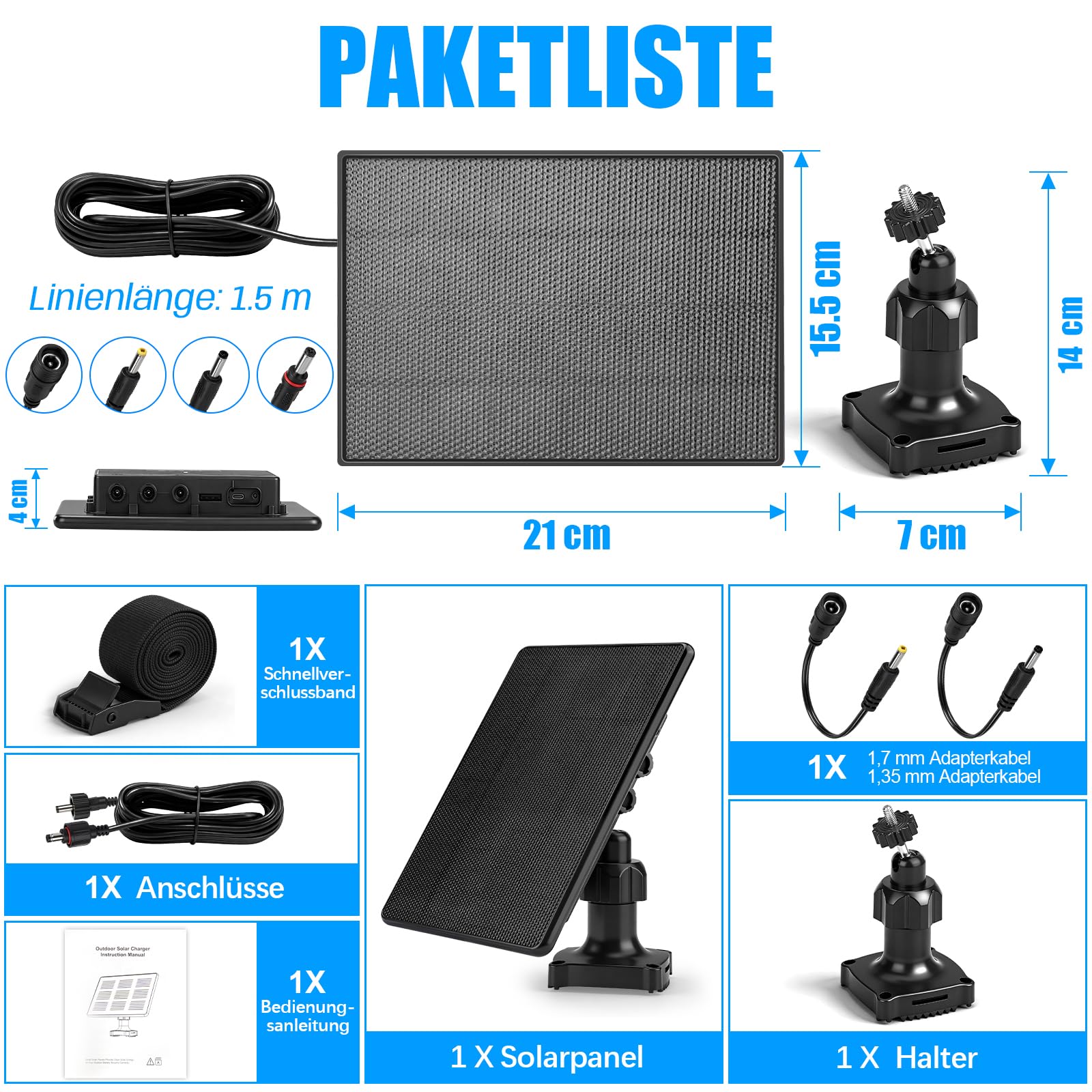 Solarpanel für Wildkamera 12V/9V/6V 7,4V 4000mAh Akku IP65 Jagdzubehör