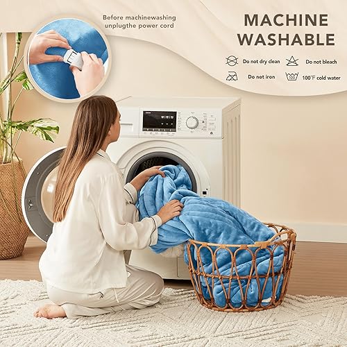 Miniatura 175 de Homemate - Manta eléctrica térmica con apagado automático en 1, 2, 4, 6 u 8 h, 10 niveles de calor, tela de franela y sherpa, protección contra 01