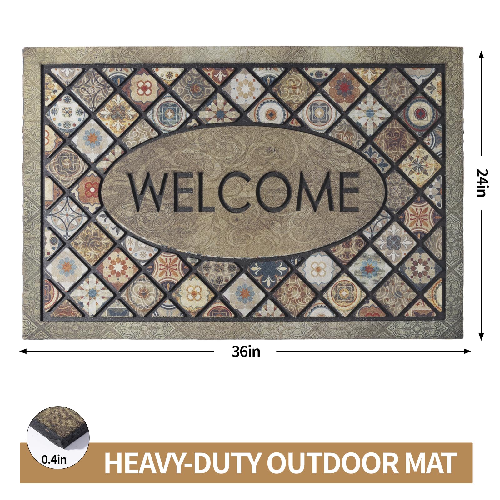 Durable Welcome Door Mats 24”x36” Large Front Door Mat Heavy Duty Outdoor Mat for Home Entrance Non-Slip Rubber Outside Door Mat Entryway Floor Mats，Flower
