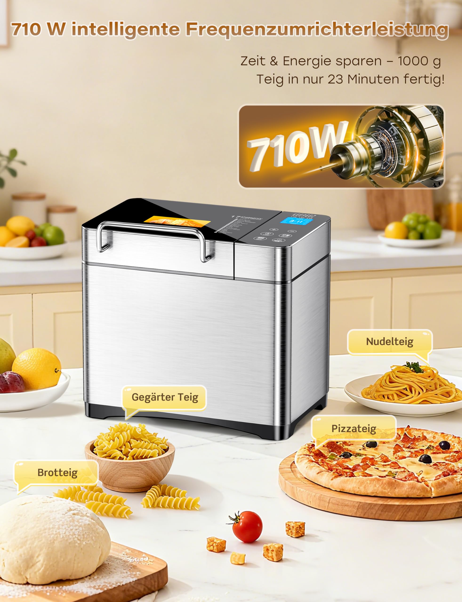 2LB 17 in 1 in acciaio inox con contenitore per frutta e frutta, stampo in ceramica antiaderente e pannello touch digitale, 3 misure, 3 colori, set di riserva e manutenzione