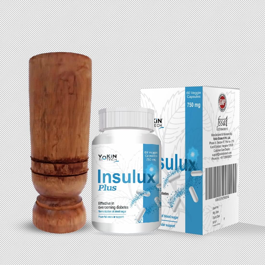 Vokin Biotech Herbal Insulux Plus For Endocrine Health and Diabetes Control Berberine 200mg and Milk Thistle 200mg (60 Capsules) With Vijaysar Glass Natural Herbal Tumbler