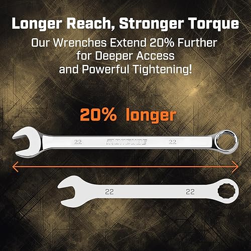 Miniatura 3 de Juego de llaves combinadas métricas largas 15 piezas de 0.315 in a 0.866 in - acero al cromo vanadio - pulido espejo con bolsa de transporte para
