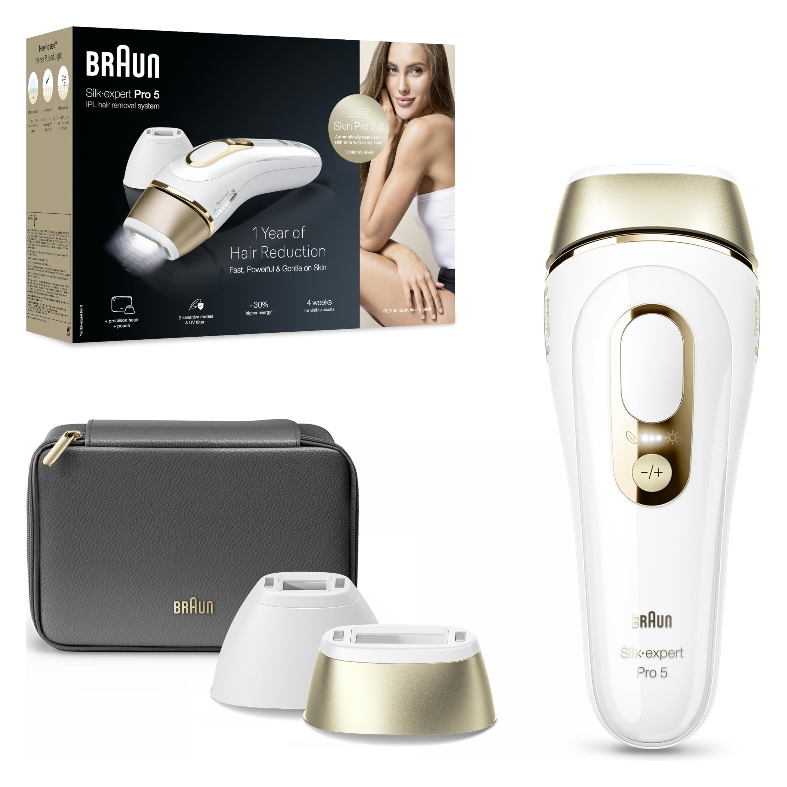Braun Silk·expert Pro 5 Epilatore Luce Pulsata, Depilatore Corpo Donna, Alternativa All’Epilazione Laser, Laser Peli Donna, Con Custodia, 2 Testine, Luce Pulsata Braun, Idea Regalo, PL5140