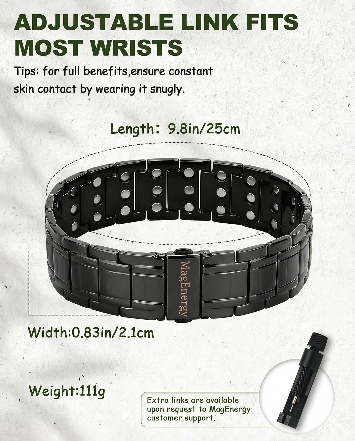 MagEnergy Copper Magnetic Bracelets for Men Bundle, 3X Strength & Double-Row Magnets, 99.99% & 99.9% Pure Copper Jewelry Gift, Adjustable Fit with Sizing Tool Included image 5