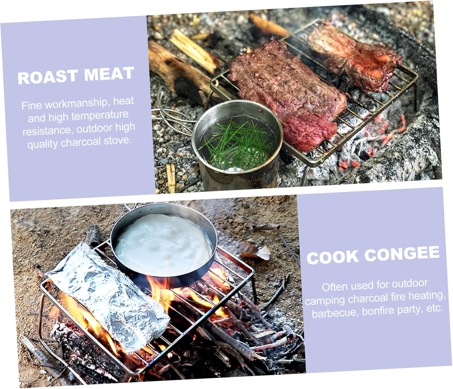 VANZACK Folding Bbq Grill Portable Camping Grill Stainless Steel Bbq Grate for Outdoor Parties Picnics