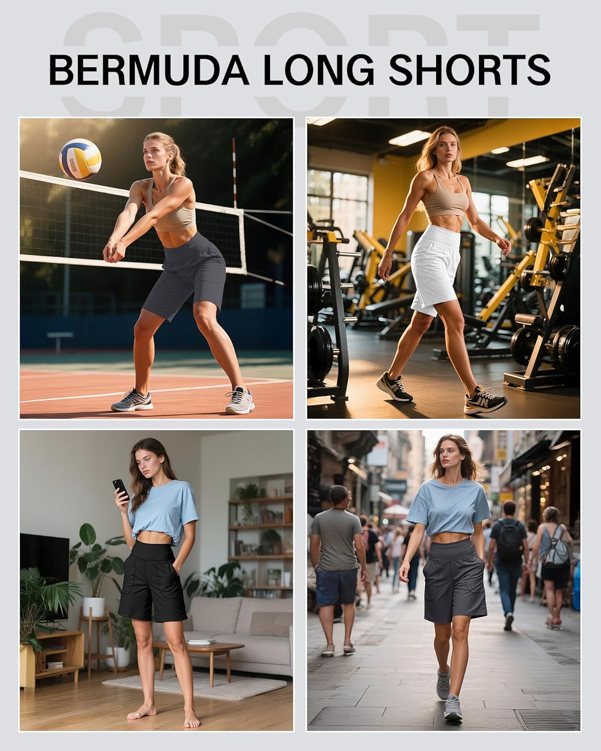 Coume 3 Pack Women's High Waisted 9 Inch Bermuda Shorts with Pocket Workout Athletic Long Shorts Knee Length Casual - Image 7