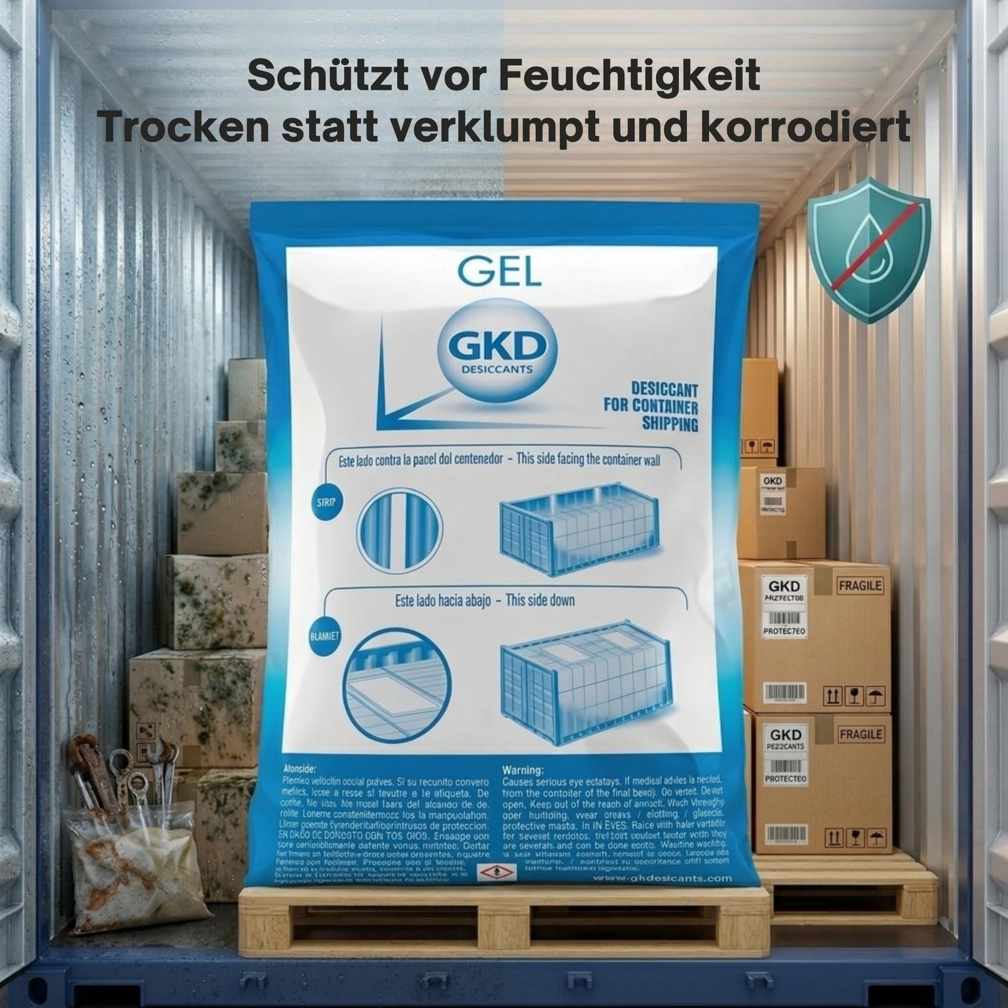 GK Single 125gr - 100 Stück (volle Box) - Container Trockenmittel für Seetransport - Trockenbeutel mit Trocknungsgranulat - Trockenmittel Transport