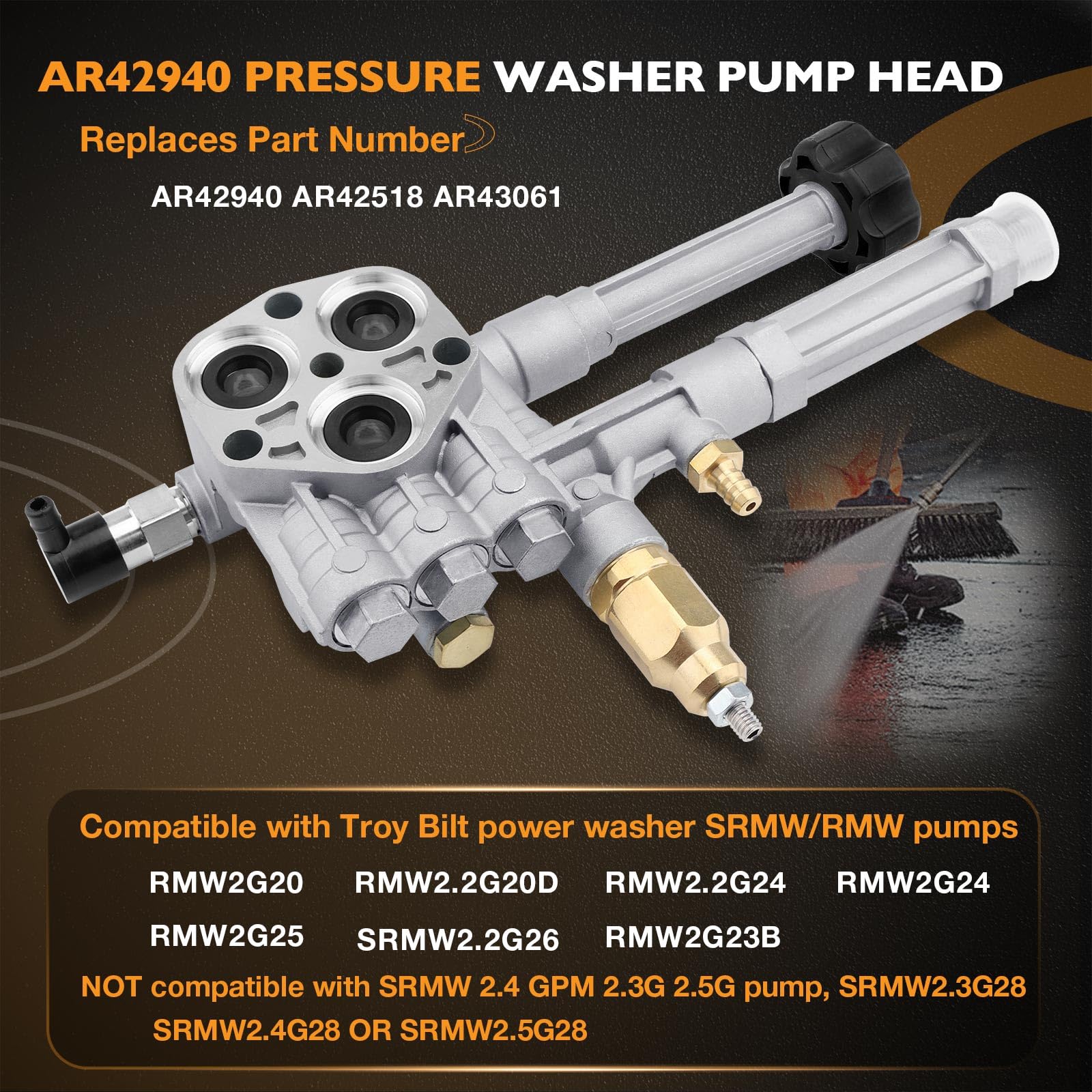 Cabezal de bomba de lavado a presión de aluminio compatible con bomba AR42940 AR SRMW, RMW Complete RMW2G20, RMW2G24, RMW2G25, SRMW2.2G26