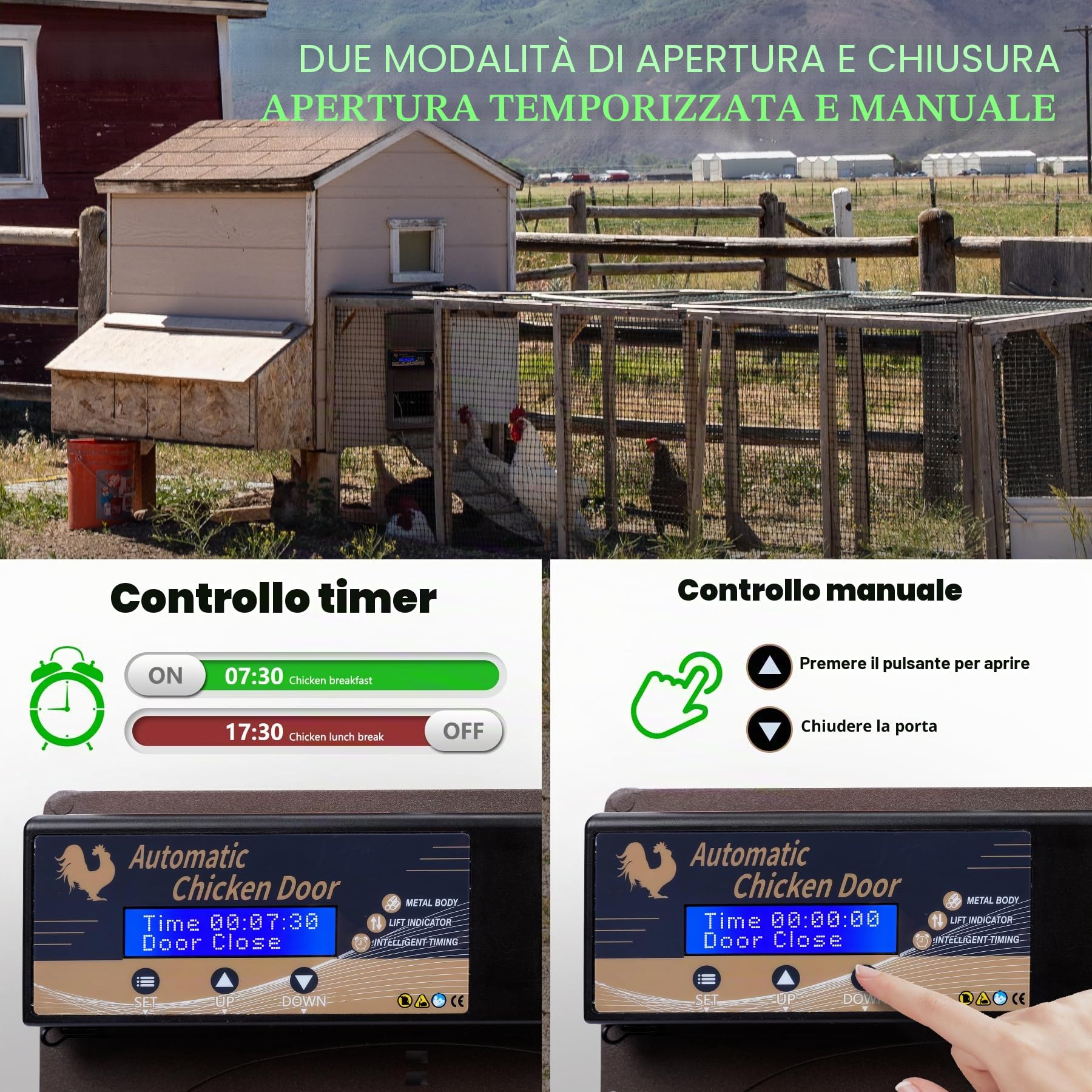 VAYALT Porta automatica per pollaio in alluminio, con timer anti-pizzico, nuova porta automatica per pollaio con schermo LCD programmabile impermeabile, funziona a batteria