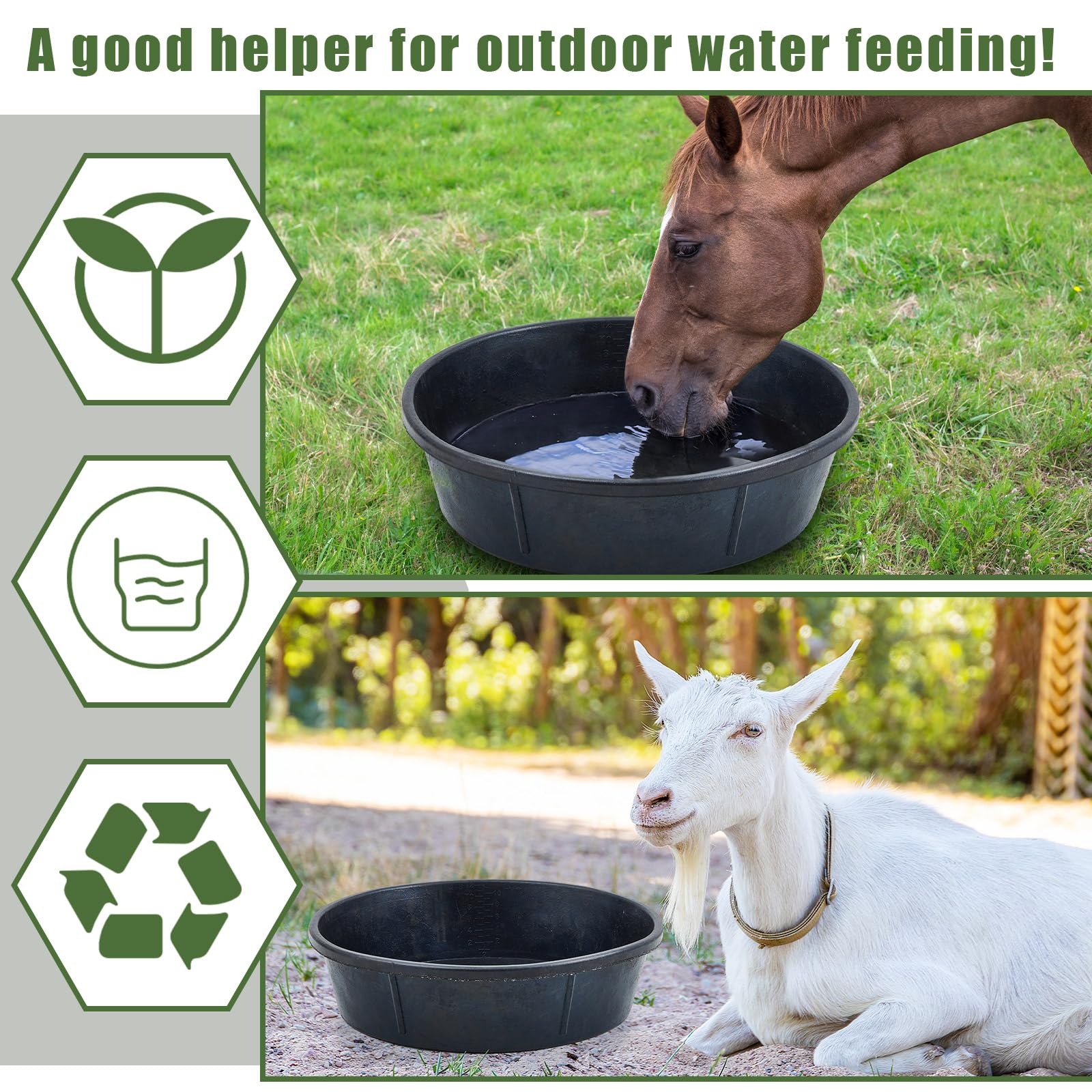 Sadnyy 3 bandejas de alimentación de goma, 3 galones, bandeja de alimentación de goma grande para caballos, cuenco de goma para perros, comedero de caballos para cabras, caballos, pollo, polvo,