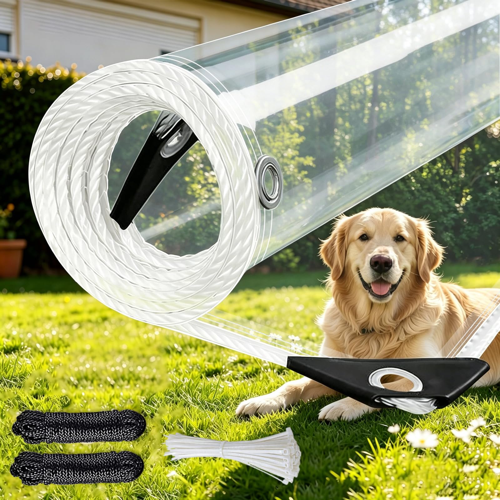 GHDM Clear Tarpaulin Waterproof Heavy Duty 2.5m x 2m Transparent Tarpaulin with Eyelets PVC Heavy Duty Tarpaulin Waterproof for Chicken Coops Greenhouses Gardens Rabbit Hutch Outdoor Roof Protection