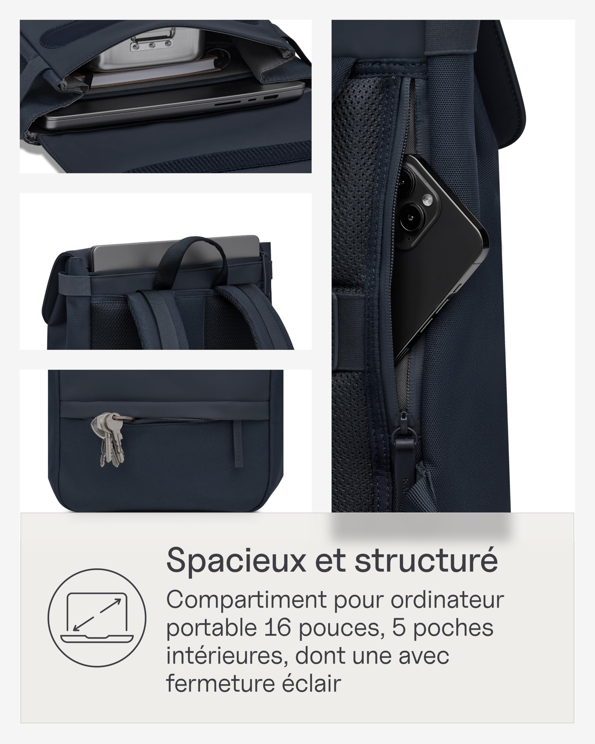 Kapten & Son Fyn Classic Sac a dos 13 L | Sac à dos pour homme et femme noir | compartiment pour ordinateur de 14" | idéal pour le voyage en avion comme bagage cabine, université, école