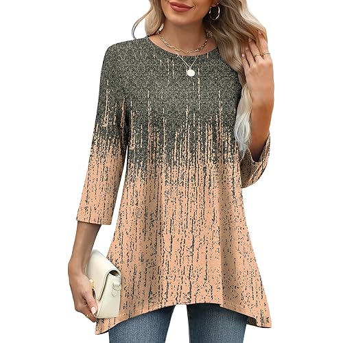 OFEEFAN Tunic Tops for Women Loose Fit Dressy 3/4 Length Sleeve Womens Tops with Asymmetrical Hem S-4XL