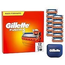 Gillette Fusion 5, 12 Lamette di Ricambio per Rasoio Gillette Fusion5, Con Striscia Lubrificante per una Scorrevolezza Fluida e 6 Lame per una Rasatura Profonda e Duratura, Lama Barba Uomo