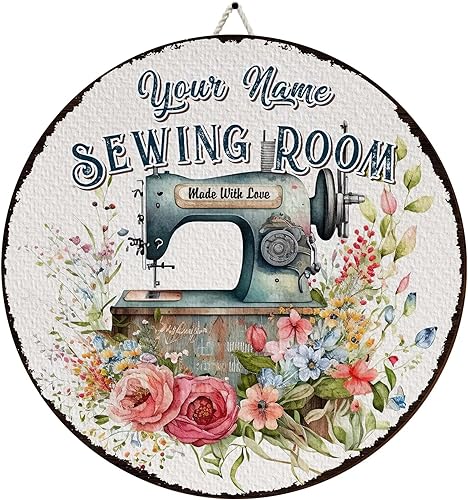 WODORO Letrero de madera vintage para coser, con diseño de flores hechas con amor, varios tamaños, letrero de habitación de edredón, letrero de