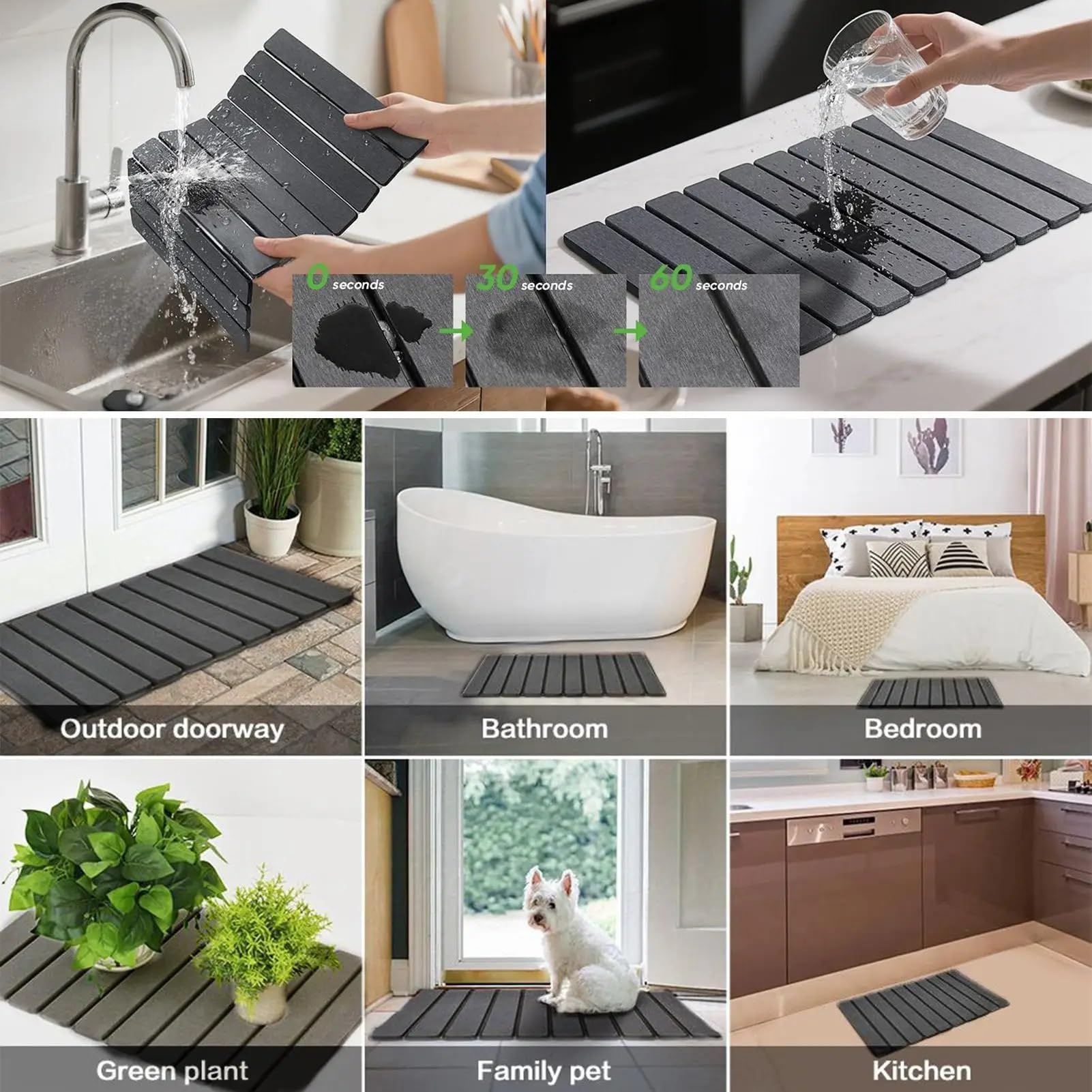 1 Tapis égouttoir à Vaisselle en Pierre absorbante, Pliable et rectangulaire pour Cuisine(White)