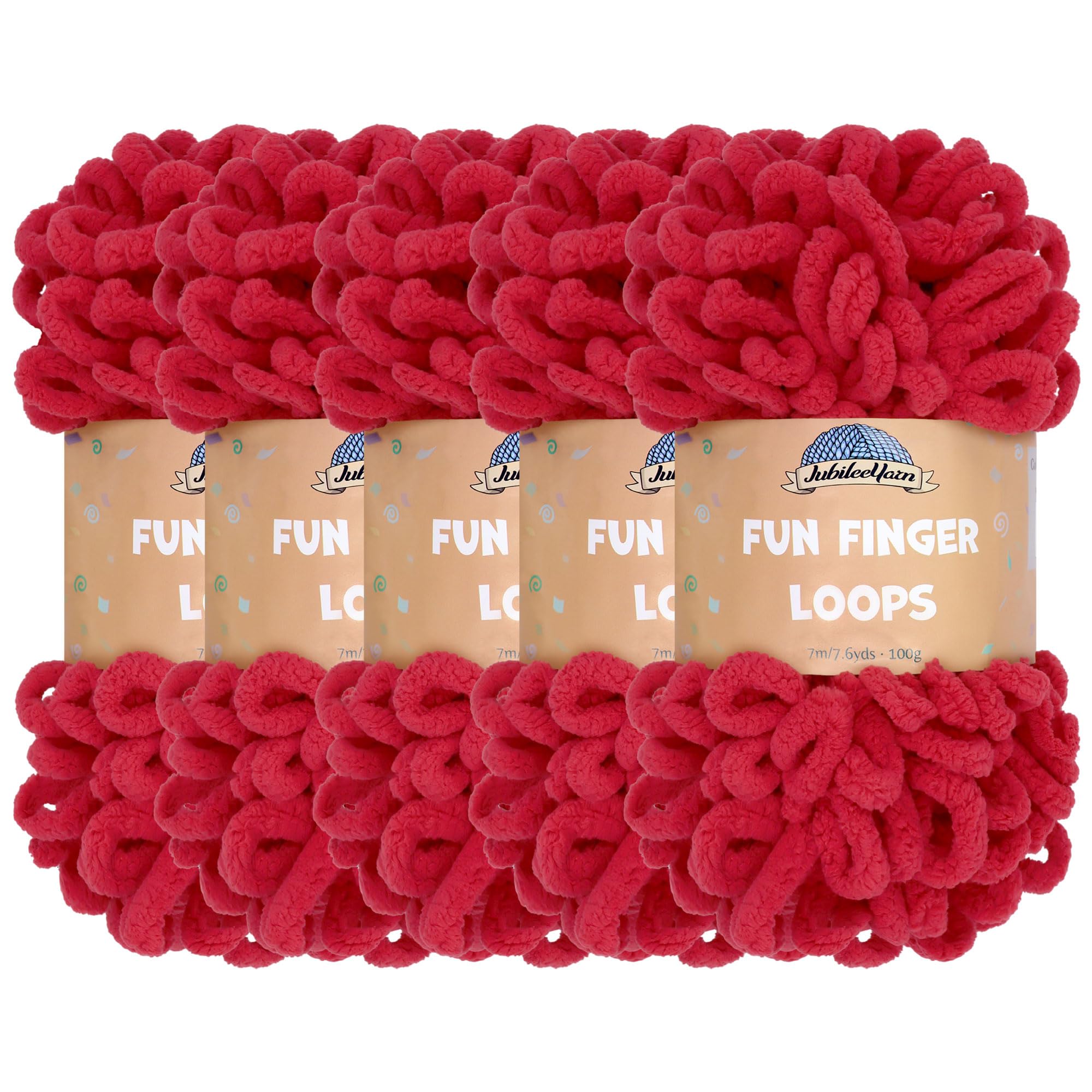 JubileeYarn Fun Finger Loops Yarn - 100g/Skein Jumbo Polyester - Scarlatta - 5 Skeins