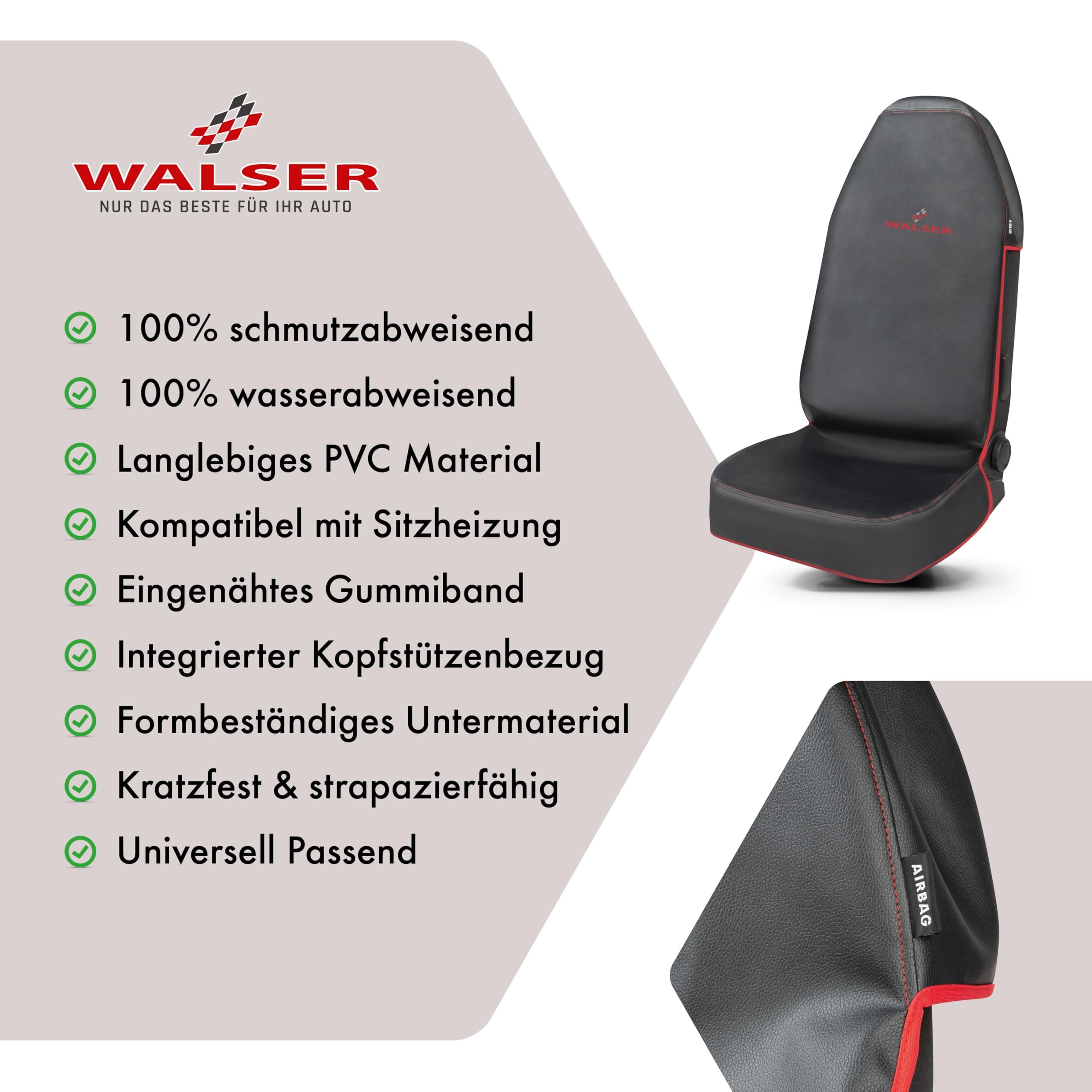 WALSER Guardian Schonbezug Vordersitz, Qualitätssieger Sehr Gut* Sitzschoner, Auto Sitzbezüge, Schonbezug Autositz Vorne, Vordersitzbezug Schwarz/Rot