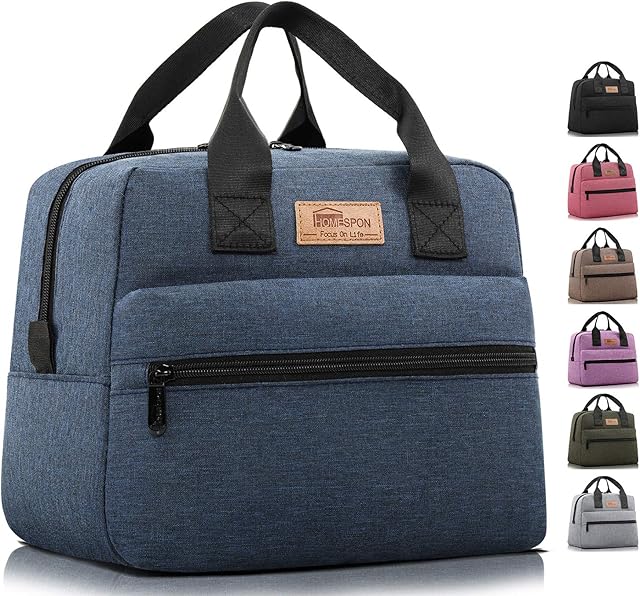 HOMESPON Lunch Bag Insulated Large Capacity Cool Bag with Frosted Waterproof Fabric Handbag Portable for Women Men and Students at School Office Picnic (Navy)