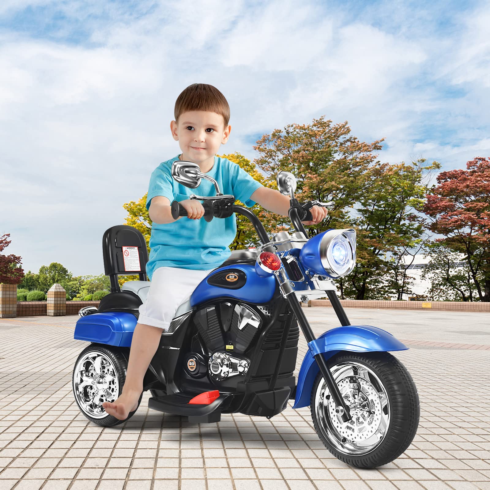 DREAMADE Elektro-Motorrad Kindermotorrad, 6V Elektromotorrad mit einstellbaren Scheinwerfern & Hupe & Pedalen, Elektrofahrzeug für Kinder ab 3 Jahren (Blau)