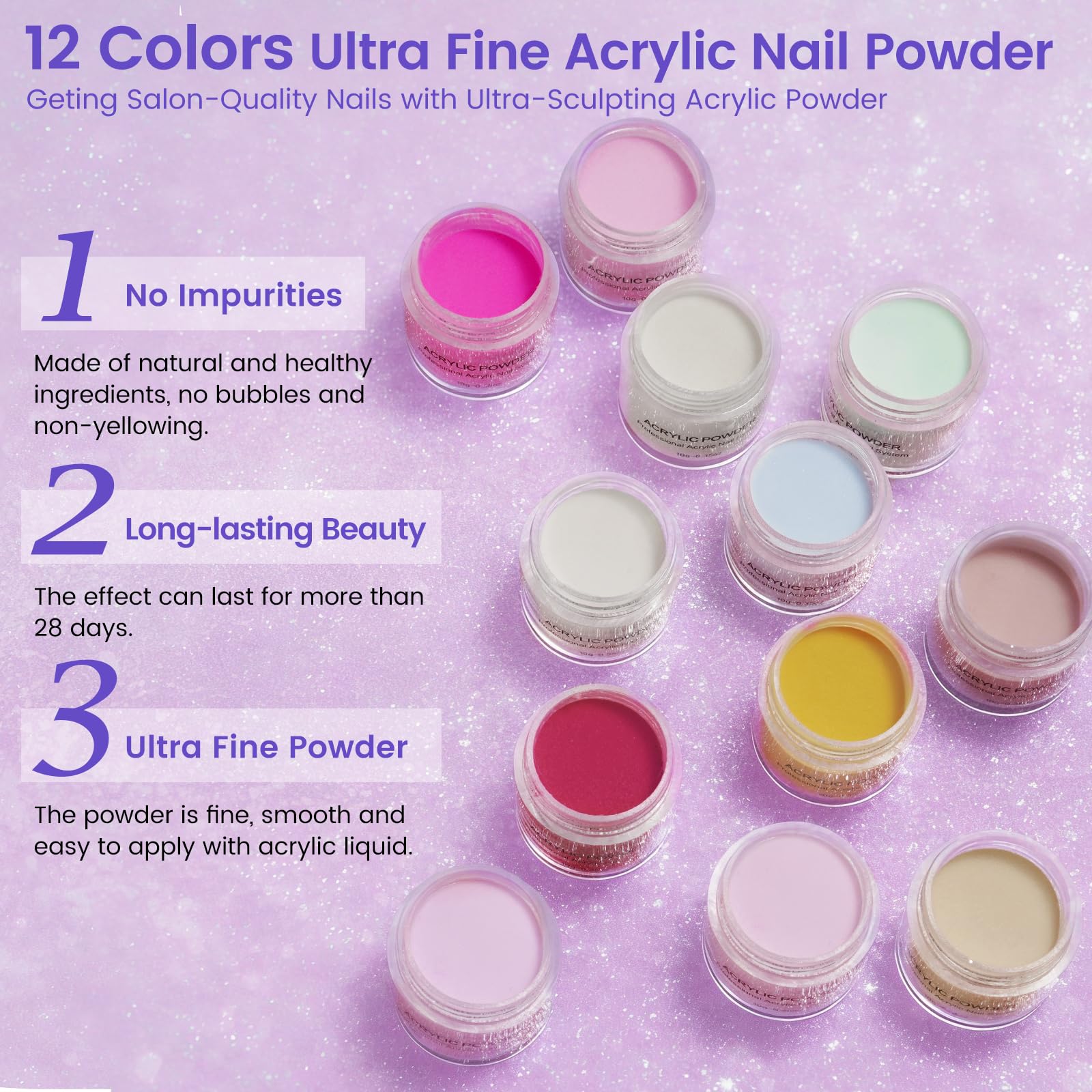 Yokilly Kit per unghie acriliche con tutto: set di polveri acriliche liquide per unghie in 12 colori, con pratica lampada per trapano a dito, set per principianti in sacchetto regalo glitterato, per