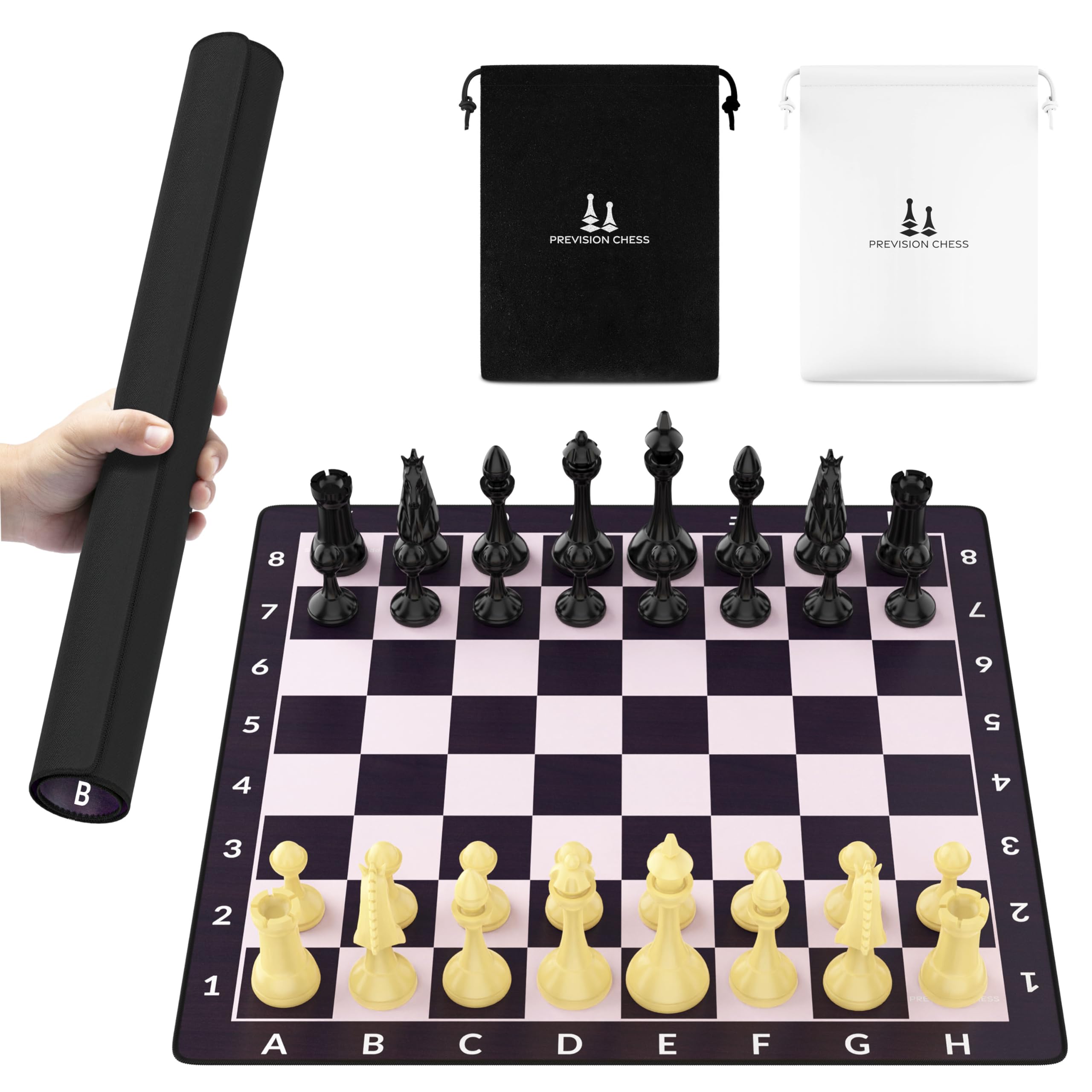 PREVISION CHESSEcliptic Style Themed Tournament Chess Set,Weighted Chess Pieces,with 17" Roll Up Chess Board Mat,Travel Chess Set for Adults and Kids