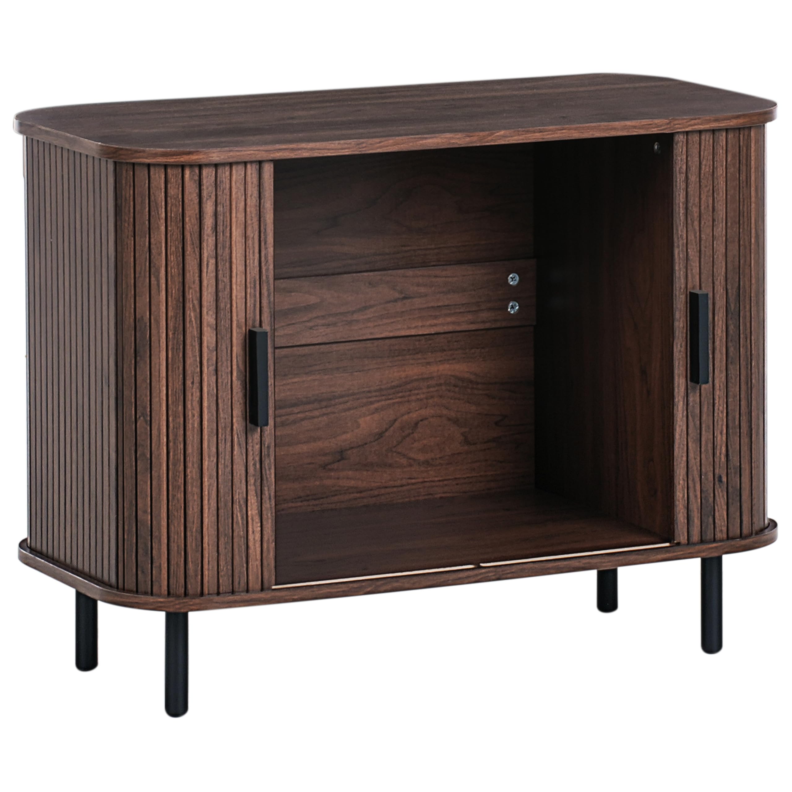Beliani Aparador Retro Puertas correderas MDF Patas de Metal Madera marrón Oscuro Bradley