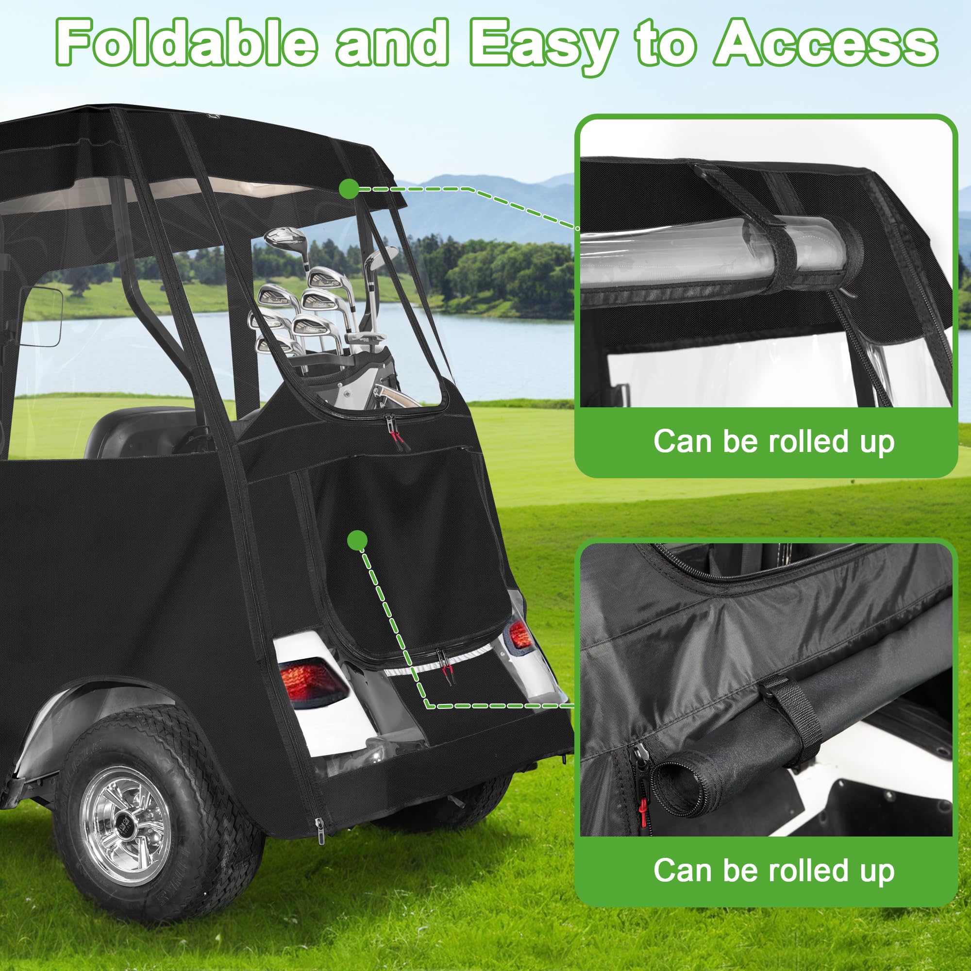 10L0L Golfwagen Deluxe Driving Enclosure 2 Passagiere, nur passend für EZGO TXT Golfwagen, strapazierfähig, 600D wasserdicht, tragbar, fahrbar, Aufbewahrungsabdeckung für Golfwagen, Gehäuse