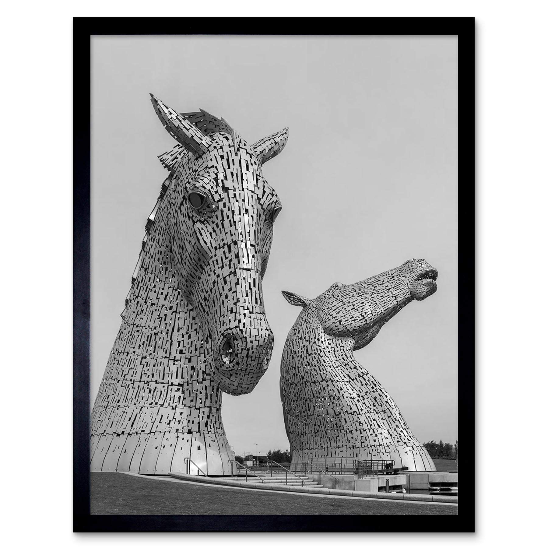 Wee Blue Coo Kelpies Horse Sculptures Falkirk Scotland Art Print Framed Poster Wall Decor 12X16 Inch