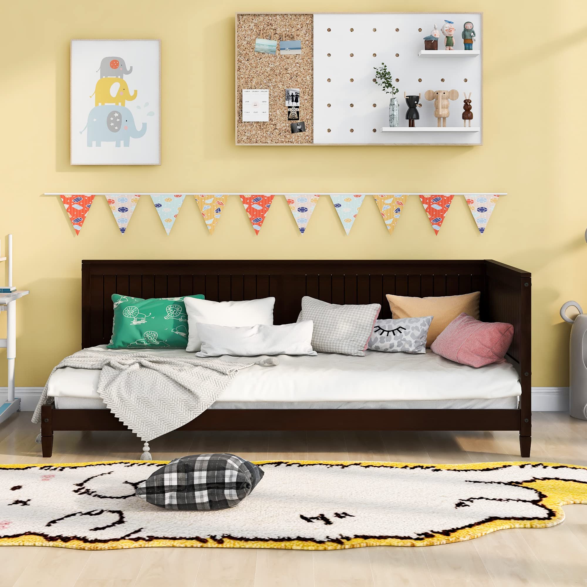 YOUJUNER Twin Size Daybed Frame with Backrest, Twin Size Sofa Bed with Slat Support for Kids, Teens, Twin Platform Bed for Living Room, Bedroom