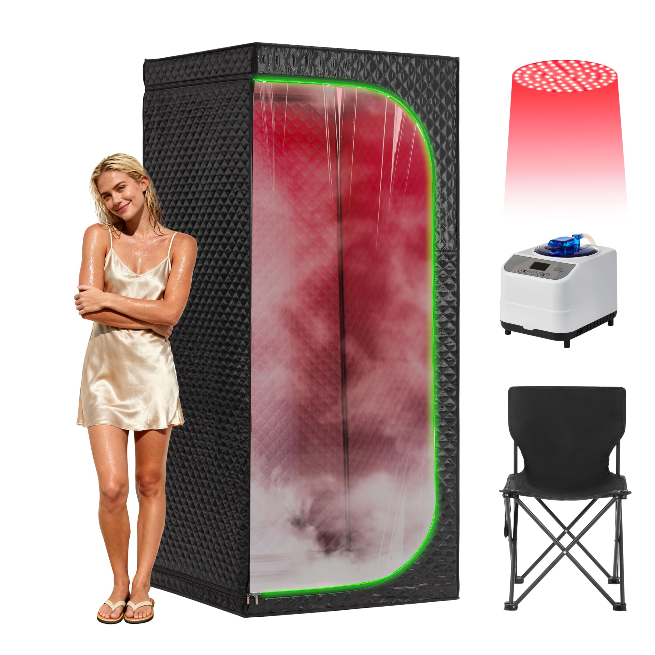 Red Light Infrared Steam Sauna Box – Portable 4-Sided Sauna Tent with 1500W Steam Generator, Folding Sauna Chair, 3L Steamer, Red Light Panel, Waterproof Fabric for Home Detox & Relaxation-image-45