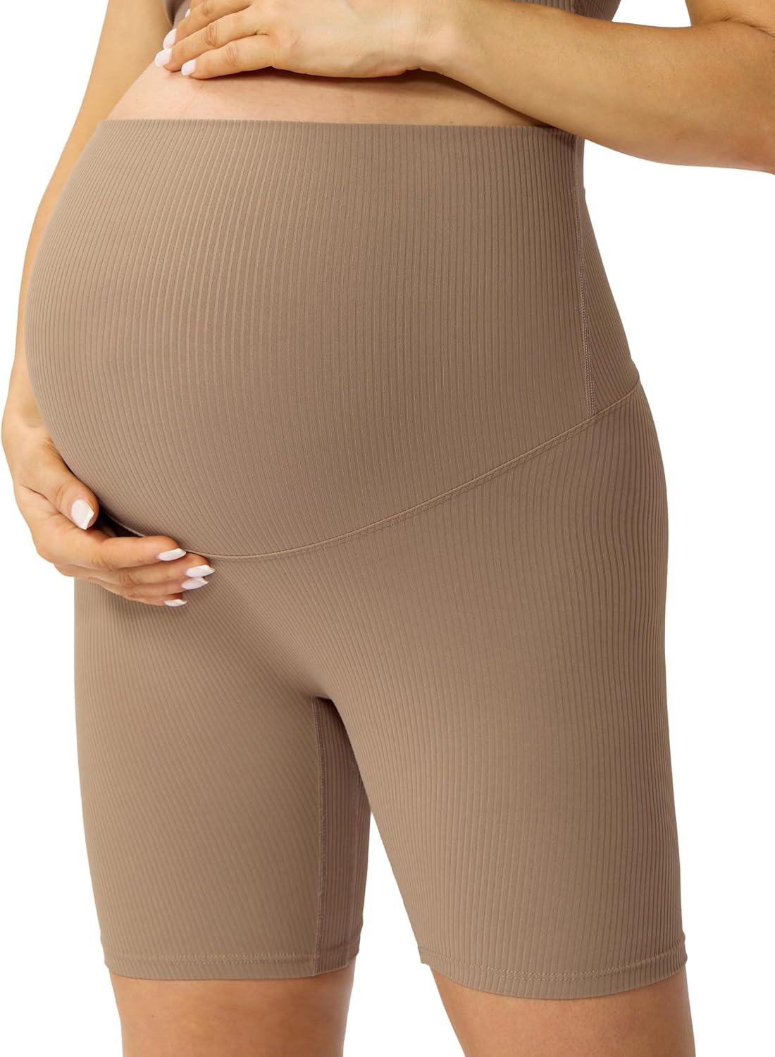 POSHDIVAH Ribbed Maternity Biker Shorts Over The Belly for Women - 5"/8" Buttery Soft Pregnancy Workout Athletic Short