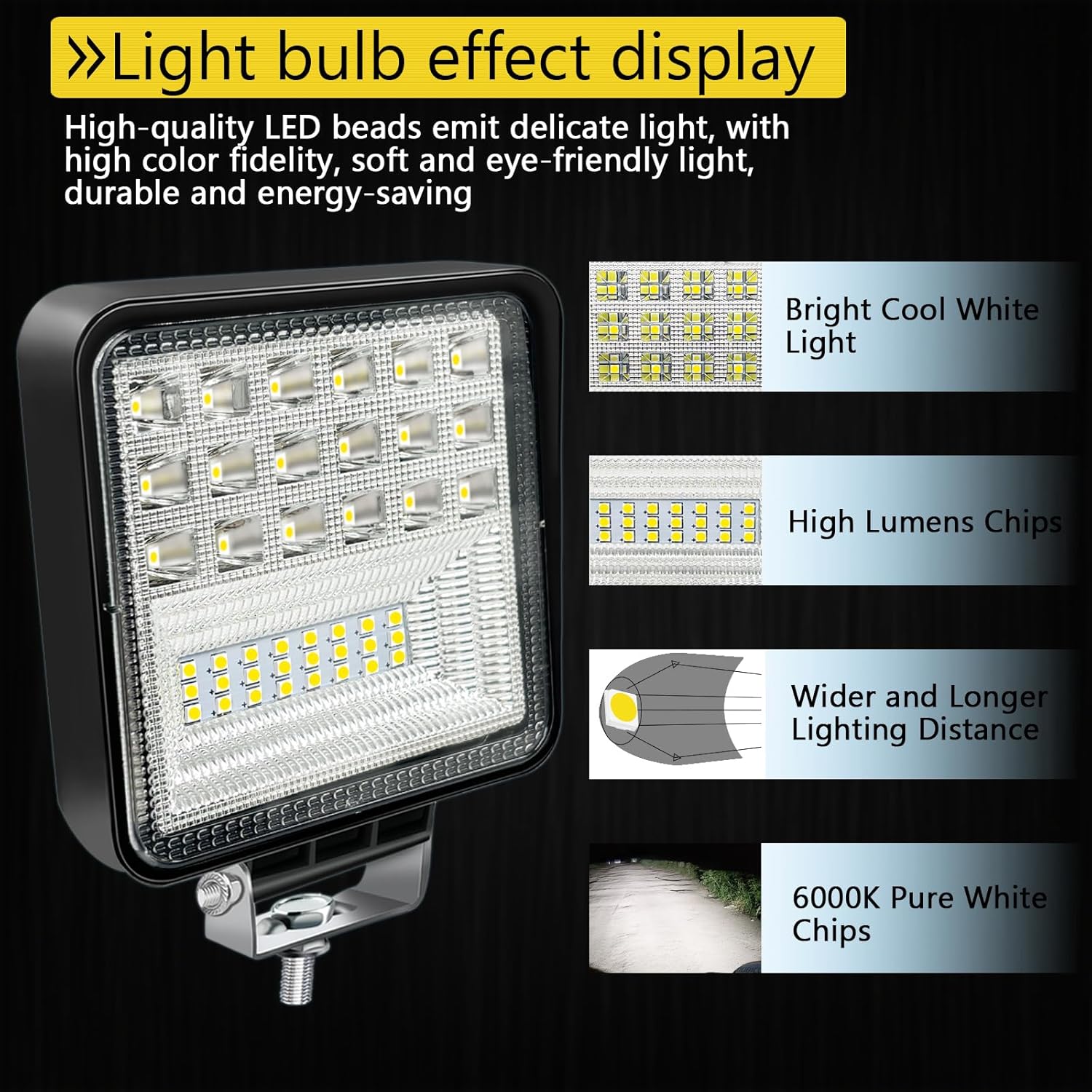 4inch LED Light Pods,126W Square LED Work Light,12V 24V Spot & Flood Off Road Lights, Led Fog Lights Truck Driving Boat Light for Tractor Pickup SUV ATV UTV (2Pack)