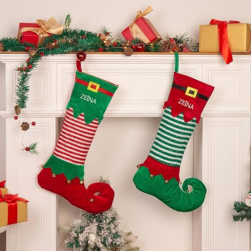 Miniatura 1 de Zeekisfia Medias de Navidad personalizadas con nombre de la familia, calcetines de Navidad de 19 pulgadas para niños, calcetines grandes para