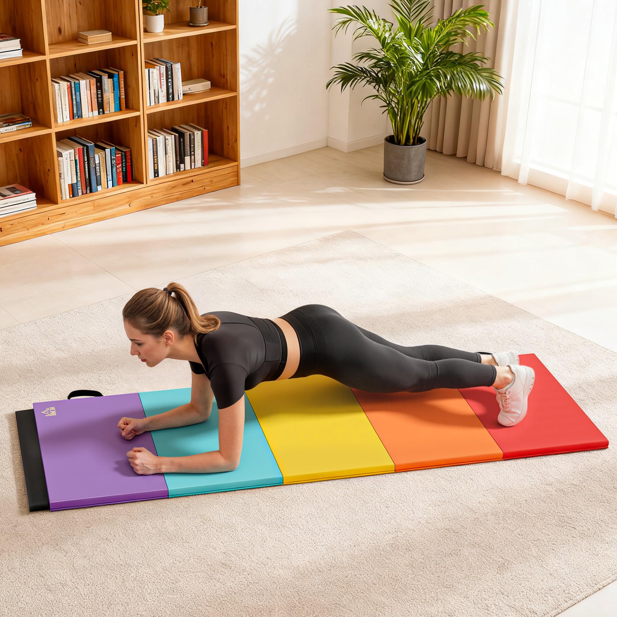 HOMCOM Tappetino Fitness/Yoga per Palestra e Casa, con 5 Pannelli Colorati e Pieghevoli, Imbottitura in EPE, 195x76x3 cm