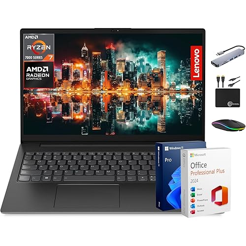 Lenovo V15 Flagship Laptop for 2025 Business Student, 15.6” FHD Display, 8-Core AMD Ryzen 7 CPU, 16GB RAM + 1TB Storage (512GB SSD + 500GB Ext), RJ45, MarxsolAccessory, Lifetime MS Office, Win 11 Pro