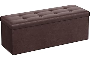 SONGMICS Narrow Folding Storage Ottoman Bench with Padded Faux Leather Seat, 43 Inches
