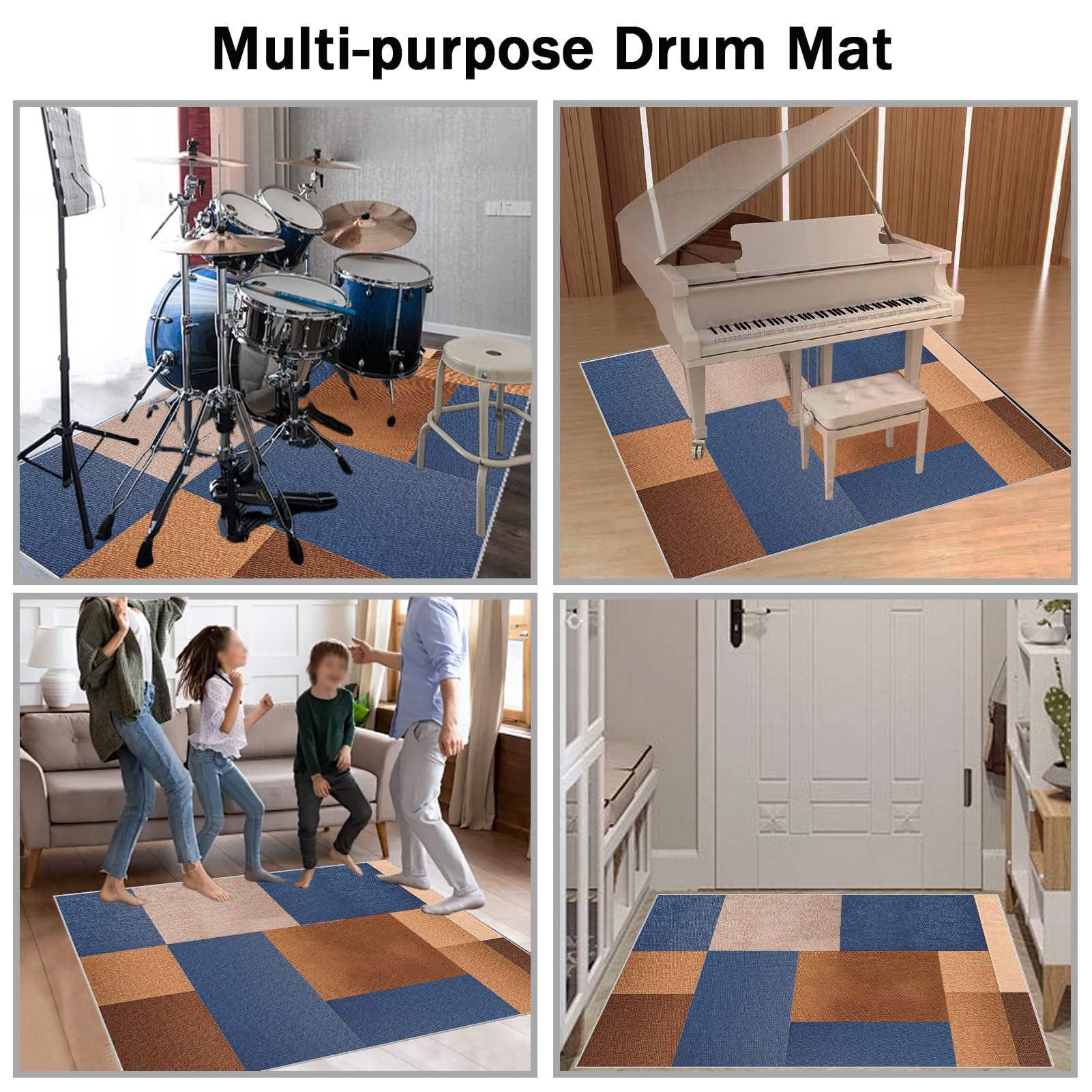 Schlagzeugteppich Drum-Teppich Schallschutzmatte 200 x 160 cm Akustik Trommel Teppich Rutschfeste Drum Matte für Akustik Schlagzeug Bass Drum Elektronisch Snare Musikinstrumente Antivibrationsmatte