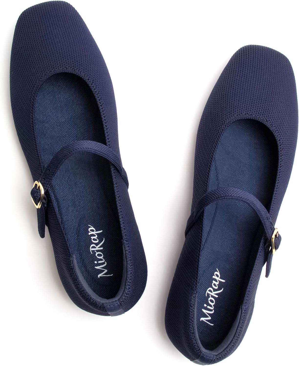 Square Toe Mary Jane Flats for Women Dressy Comfortable Knit Ballet Flat Adjustable Strap for Work