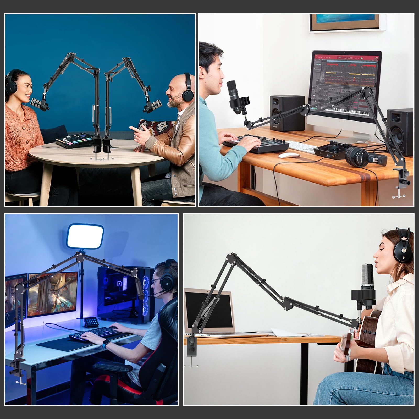 Mikrofon Ständer Boom Arm, Mikrofonarm Schreibtisch mit 3/8" bis 5/8" Schraube, Verstellbare Mikrofon Halterung Tisch mit Tischklemme, Perfekt für TikTok Live-Streaming, Singe