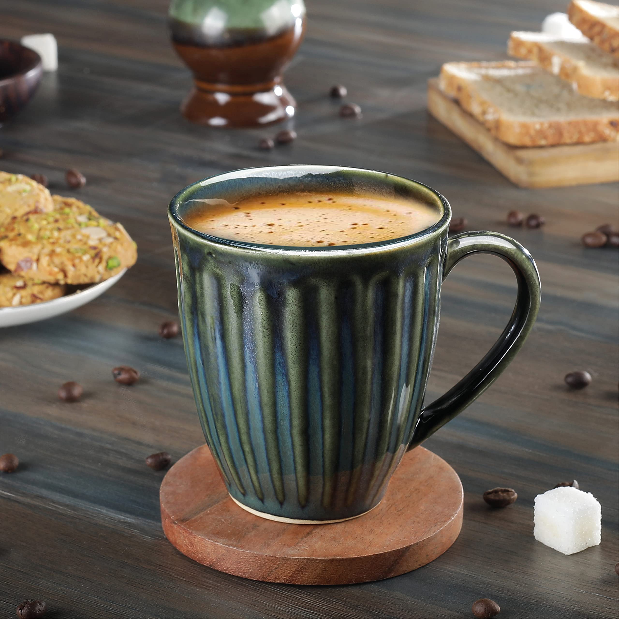 Indulge Homes® Triple Blue White Stoneware Ceramic Coffee Mug Microwave Safe Dishwasher Safe Modern Coffee Mugs with Handle for Tea Coffee Latte Cappuccino (300 ml, Set of 2) (B0C61XT6LL) Amazon Price History, Amazon Price Tracker