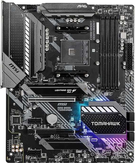 MSI MAG B550 Tomahawk Gaming Motherboard (AMD Ryzen 5000 Series, AM4, DDR4, PCIe 4.0, SATA 6Gb/s, M.2, USB 3.2 Gen 2, HDMI/DP, 2.5Gbps LAN, ATX)